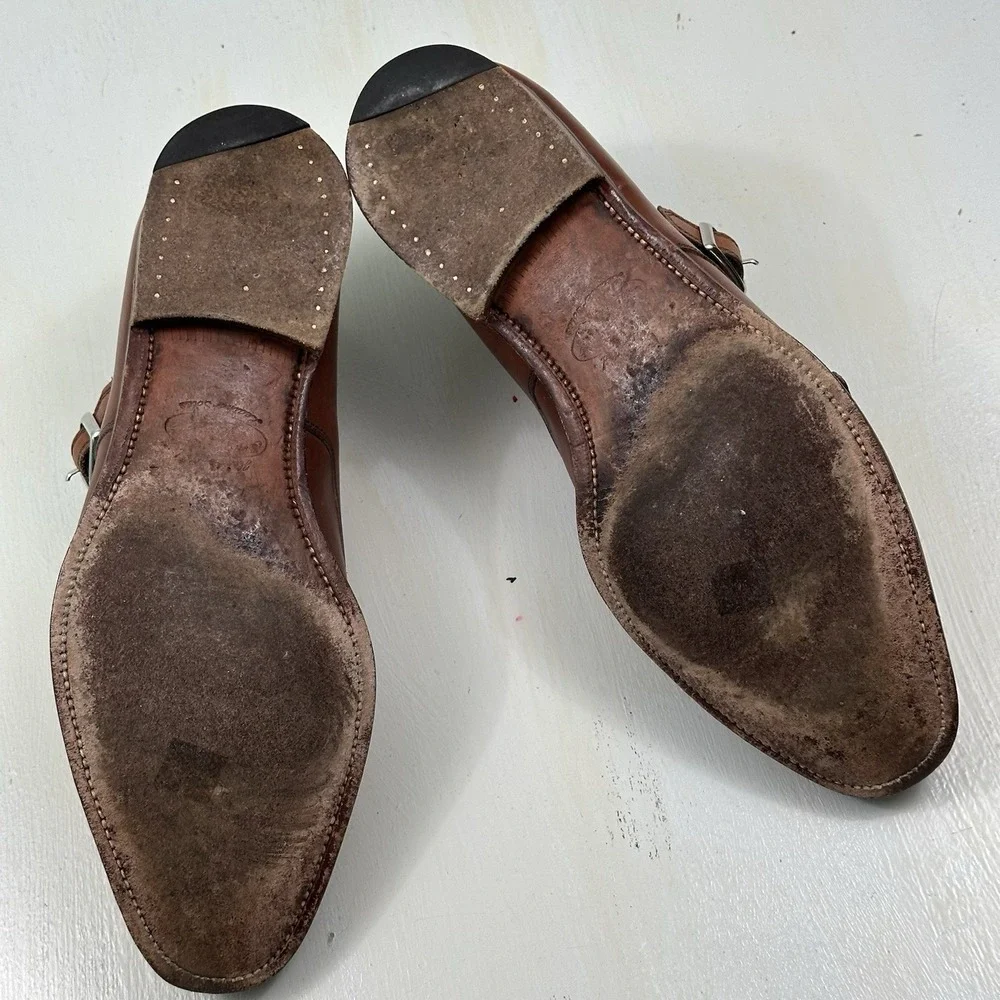 Alfred‎ Sargent J Crew Double Monk Strap Shoes 9 Chestnut Brown Leather England